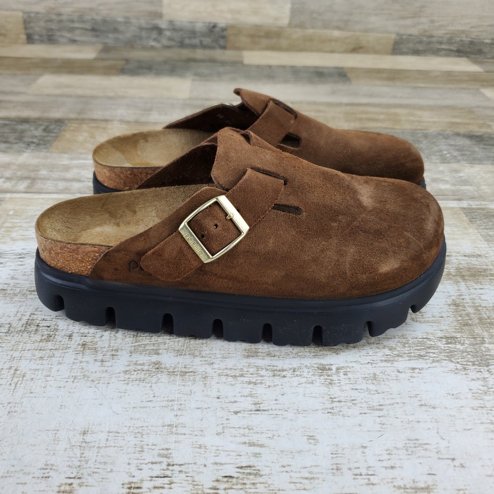 Birkenstock Papillio Boston Womens Chunky Clog Sz 6 Dark Tea Brown Suede Slip On